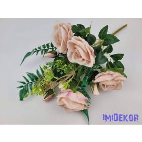   Rózsa+bimbó 9 ágú féloldalas csokor 50 cm - Rózsaszínes
