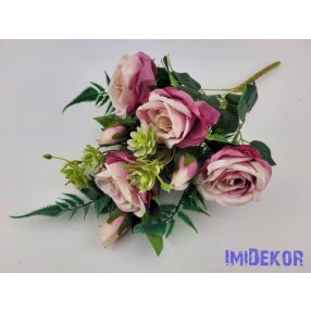   Rózsa+bimbó 9 ágú féloldalas csokor 50 cm - Cirmos Lilás