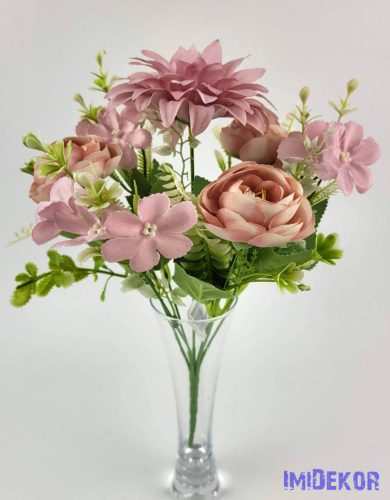 Vegyes bogi+dália+kis virágos 7 ágú csokor 35 cm - Mályvás