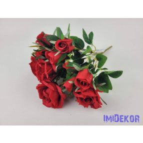 Rózsa + bimbó 7 ágú selyem csokor 31 cm - Piros