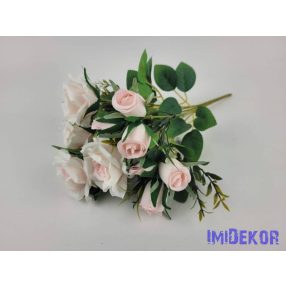   Rózsa + bimbó 7 ágú selyem csokor 31 cm - Babarózsaszín