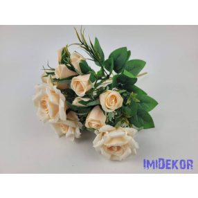   Rózsa + bimbó 7 ágú selyem csokor 31 cm - Halvány Barack