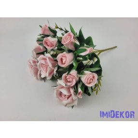 Rózsa + bimbó 7 ágú selyem csokor 31 cm - Rózsaszínes