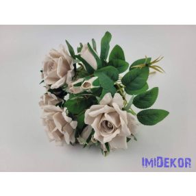 Rózsa + bimbó 7 ágú selyem csokor 31 cm - Púder