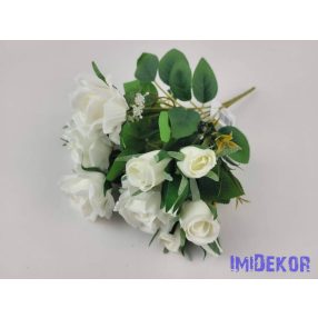 Rózsa + bimbó 7 ágú selyem csokor 31 cm - Fehér