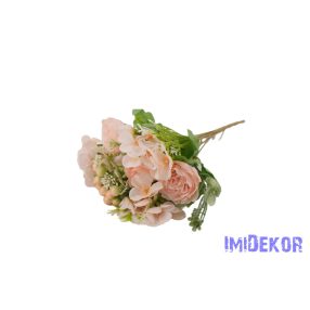  Peónia + hortenzia 7 ágú selyem csokor bogyóval 32cm - Halvány Barackos