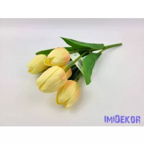 Tulipán 5 ágú gumis fejű csokor 29 cm - Krém-Barack