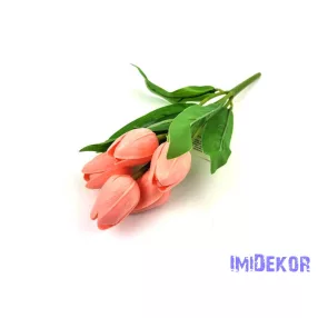 Tulipán 5 ágú gumis fejű csokor 29 cm - Lazac