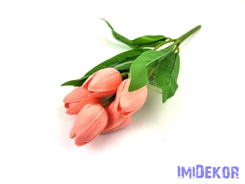 Tulipán 5 ágú gumis fejű csokor 29 cm - Lazac