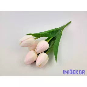   Tulipán 5 ágú gumis fejű csokor 29 cm - Halvány Rózsaszínes