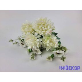   Dália + margaréta 7 ágú selyem csokor 33 cm - Törtfehér