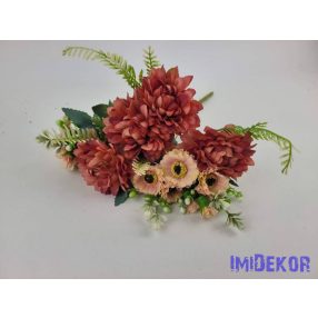   Dália + margaréta 7 ágú selyem csokor 33 cm - Sötét Korall