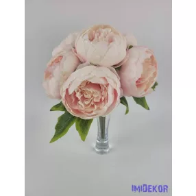 Peónia 6 ágú selyem csokor 30 cm - Krém-Rózsaszín