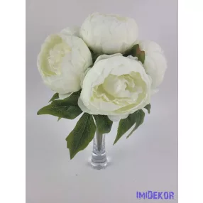 Peónia 6 ágú selyem csokor 30 cm - Krém
