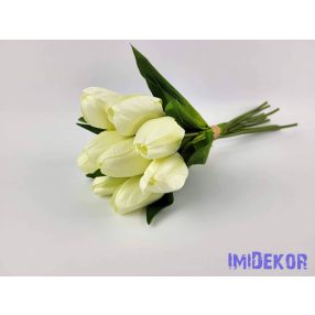   Tulipán 9 szálas kötegelt selyem csokor 40 cm - Törtfehér