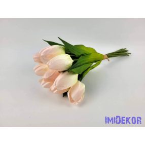   Tulipán 9 szálas kötegelt selyem csokor 40 cm - Halvány Rózsaszín