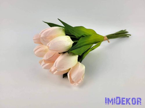 Tulipán 9 szálas kötegelt selyem csokor 40 cm - Halvány Rózsaszín