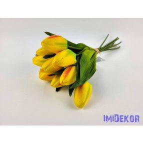 Tulipán 9 szálas kötegelt selyem csokor 40 cm - Sárga