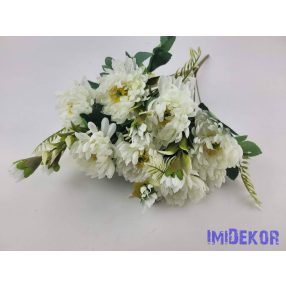 Krizantém 11 ágú selyem csokor 44cm - Krém