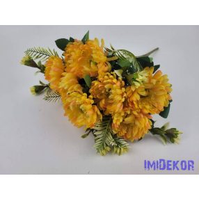 Krizantém 11 ágú selyem csokor 44cm - Sárgás