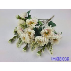 Krizantém 11 ágú selyem csokor 44cm - Krém-Rózsaszínes