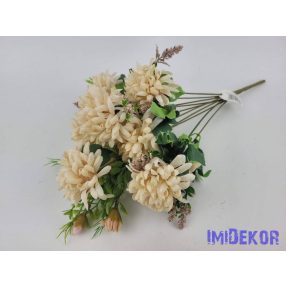 Krizantém 10 ágú selyem csokor 42cm - Világos Púder
