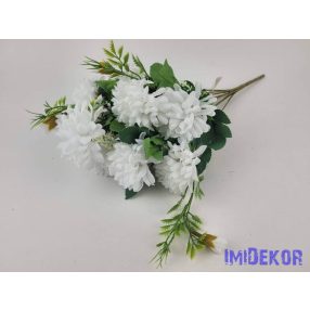 Krizantém 10 ágú selyem csokor 42cm - Fehér
