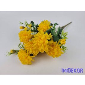 Krizantém 10 ágú selyem csokor 42cm - Sárga