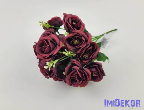 Rózsa 7 ágú selyem csokor 30 cm - Bordó