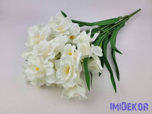 Nárcisz 9 ágú selyemvirág csokor 57cm - Fehér