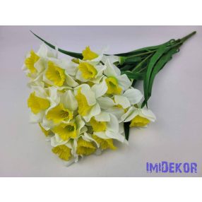 Nárcisz 9 ágú selyemvirág csokor 57cm - Fehér-Sárga