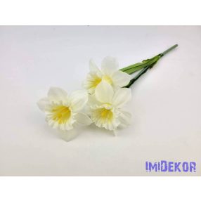   Nárcisz 3 ágú selyem csokor 34 cm - Törtfehér-Halvány Sárga