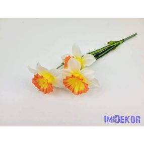 Nárcisz 3 ágú selyem csokor 34 cm - Fehér-Napsárga