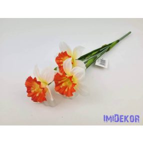 Nárcisz 3 ágú selyem csokor 34 cm - Fehér-Erős Narancs