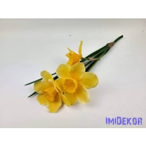 Nárcisz 3 ágú gumis-selyem csokor 43 cm - Sárga