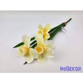 Nárcisz 3 ágú gumis-selyem csokor 43 cm - Vajas sárga