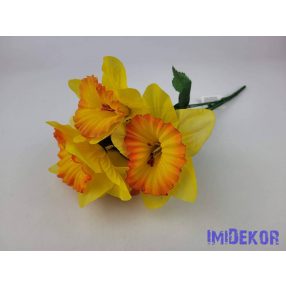   Nárcisz nagyfejű 6 ágú selyem csokor 40cm - Narancsos Sárga