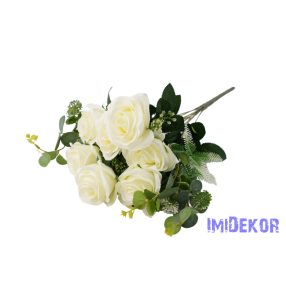 Rózsa 10 ágú selyemvirág csokor 47cm - Krém