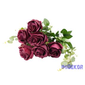 Rózsa 10 ágú selyemvirág csokor 47cm - Bordó