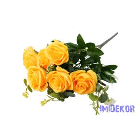 Rózsa 10 ágú selyemvirág csokor 47cm - Sárga