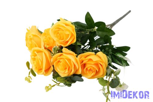 Rózsa 10 ágú selyemvirág csokor 47cm - Sárga