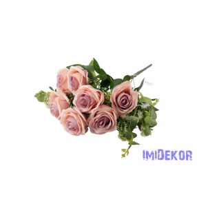 Rózsa 10 ágú selyemvirág csokor 47cm - Halvány Mályva