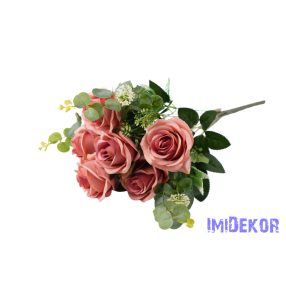 Rózsa 10 ágú selyemvirág csokor 47cm - Őszi Mályvás