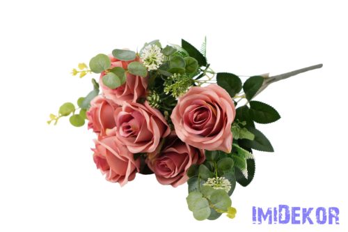 Rózsa 10 ágú selyemvirág csokor 47cm - Őszi Mályvás