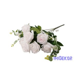   Rózsa 10 ágú selyemvirág csokor 47cm - Fehér-Fehér-Rózsaszín