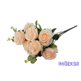 Rózsa 10 ágú selyemvirág csokor 47cm - Halvány Barack