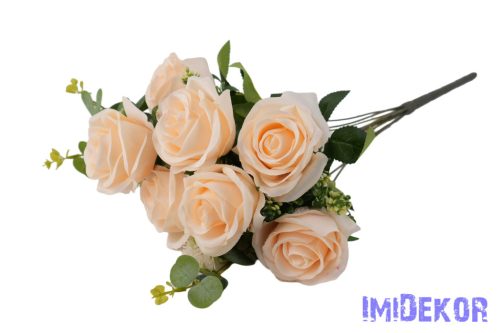 Rózsa 10 ágú selyemvirág csokor 47cm - Halvány Barack