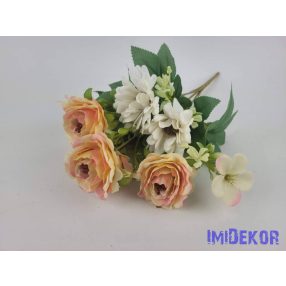   Rózsa+margaréta+kis virágos 7 ágú csokor 33 cm - Rózsaszínes Barack