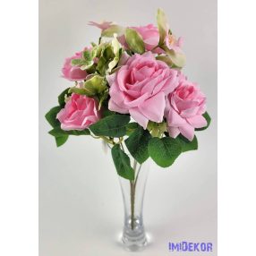 Rózsa 6 ágú selyemvirág csokor 29 cm - Babarózsaszín