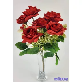 Rózsa 6 ágú selyemvirág csokor 29 cm - Piros